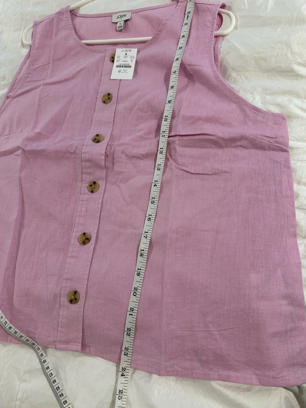 J.Crew Pink Linen Blend Sleeveless Button-Front Top